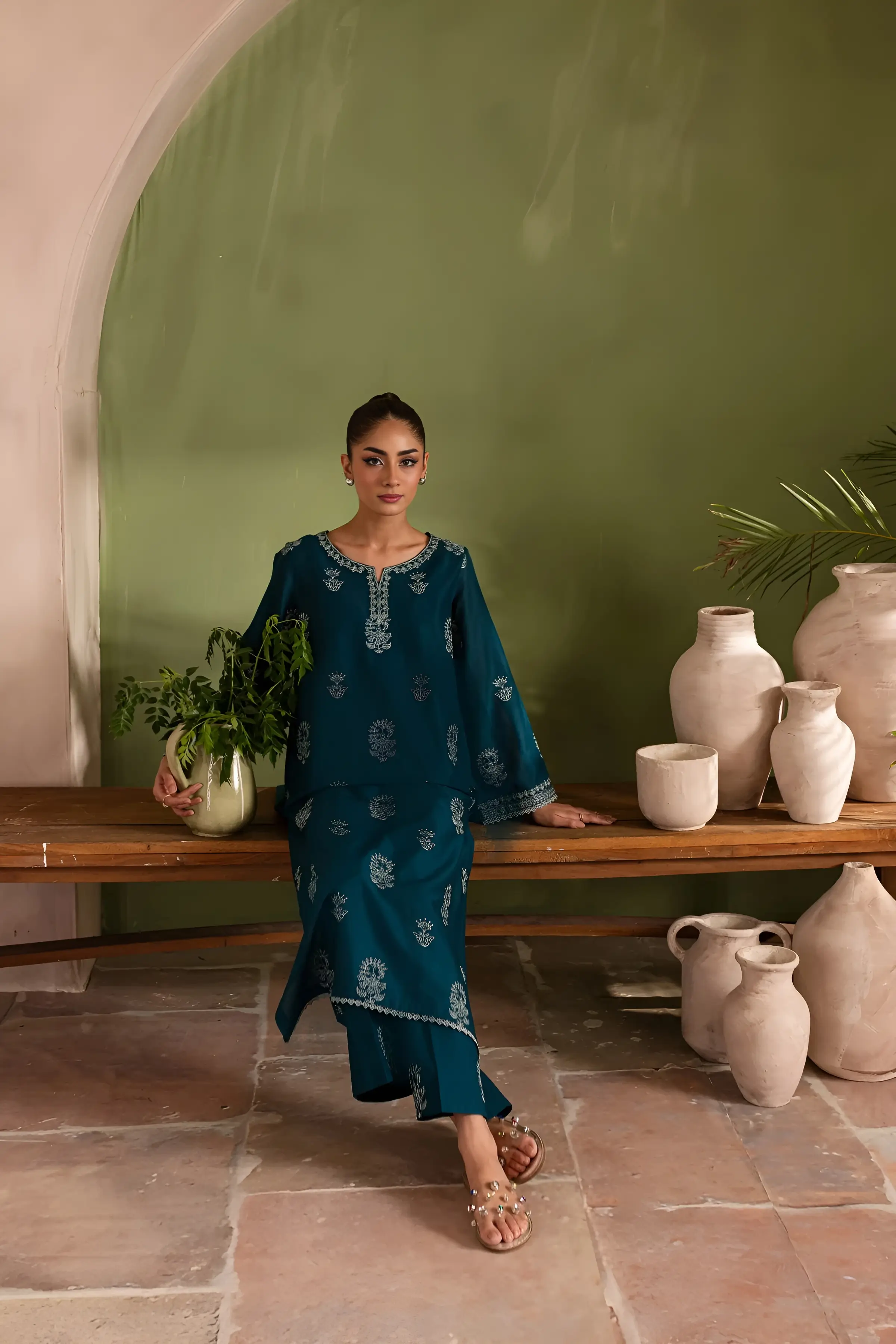 Best Seller - Aqua Beach - 2Pc Stitched Embroidered Dress - Image 3