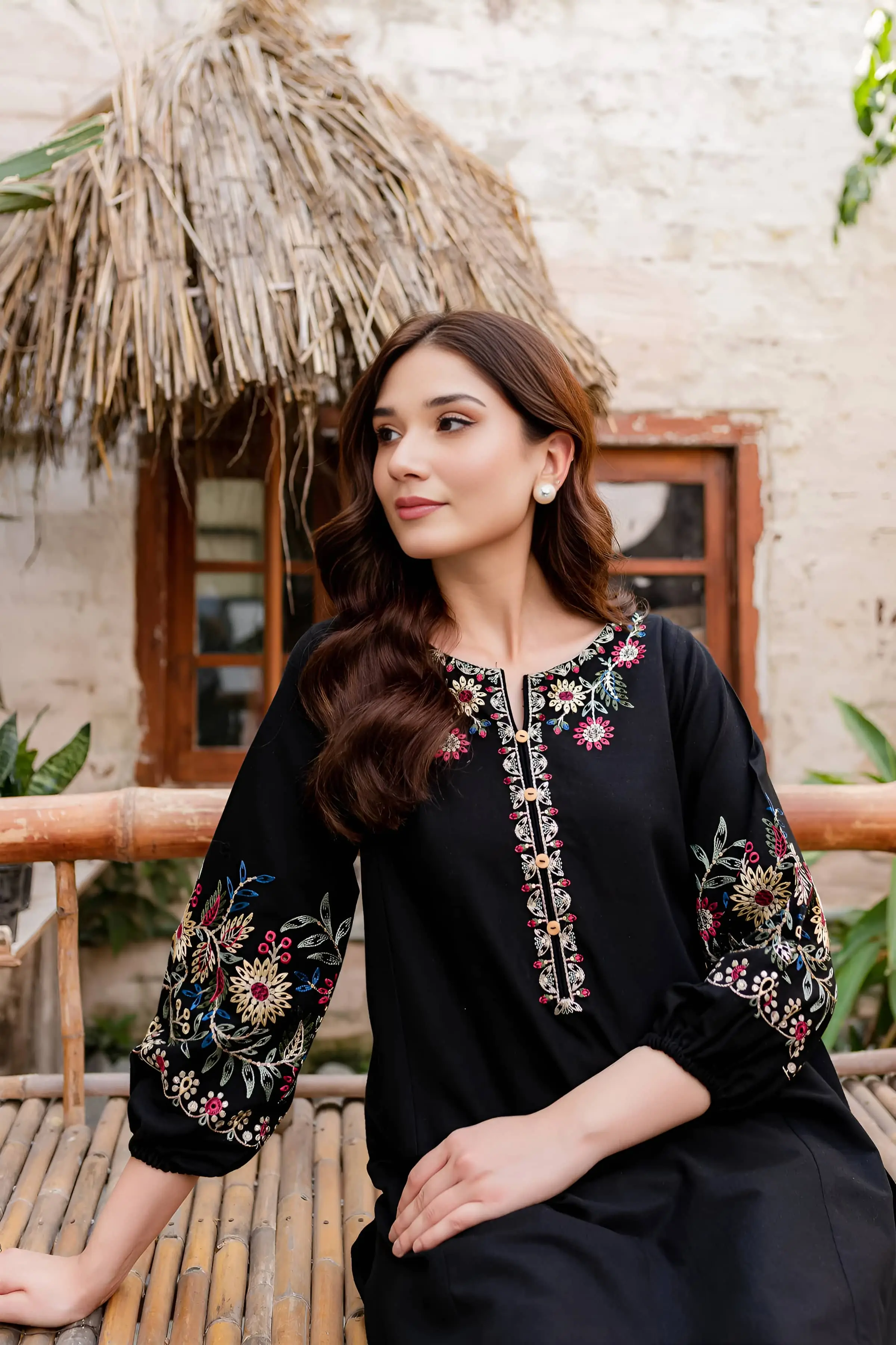 Best Seller - Black Beauty - 2Pc Stitched Embroidered Dress - Image 3