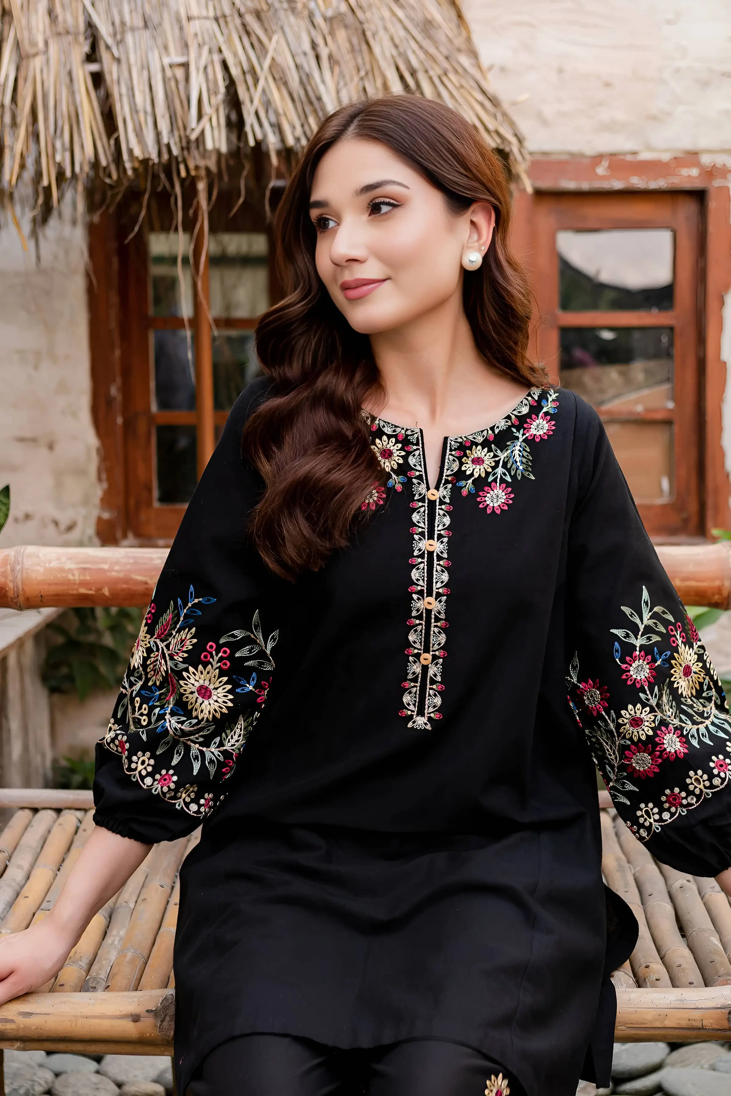 Best Seller - Black Beauty - 2Pc Stitched Embroidered Dress - Image 5