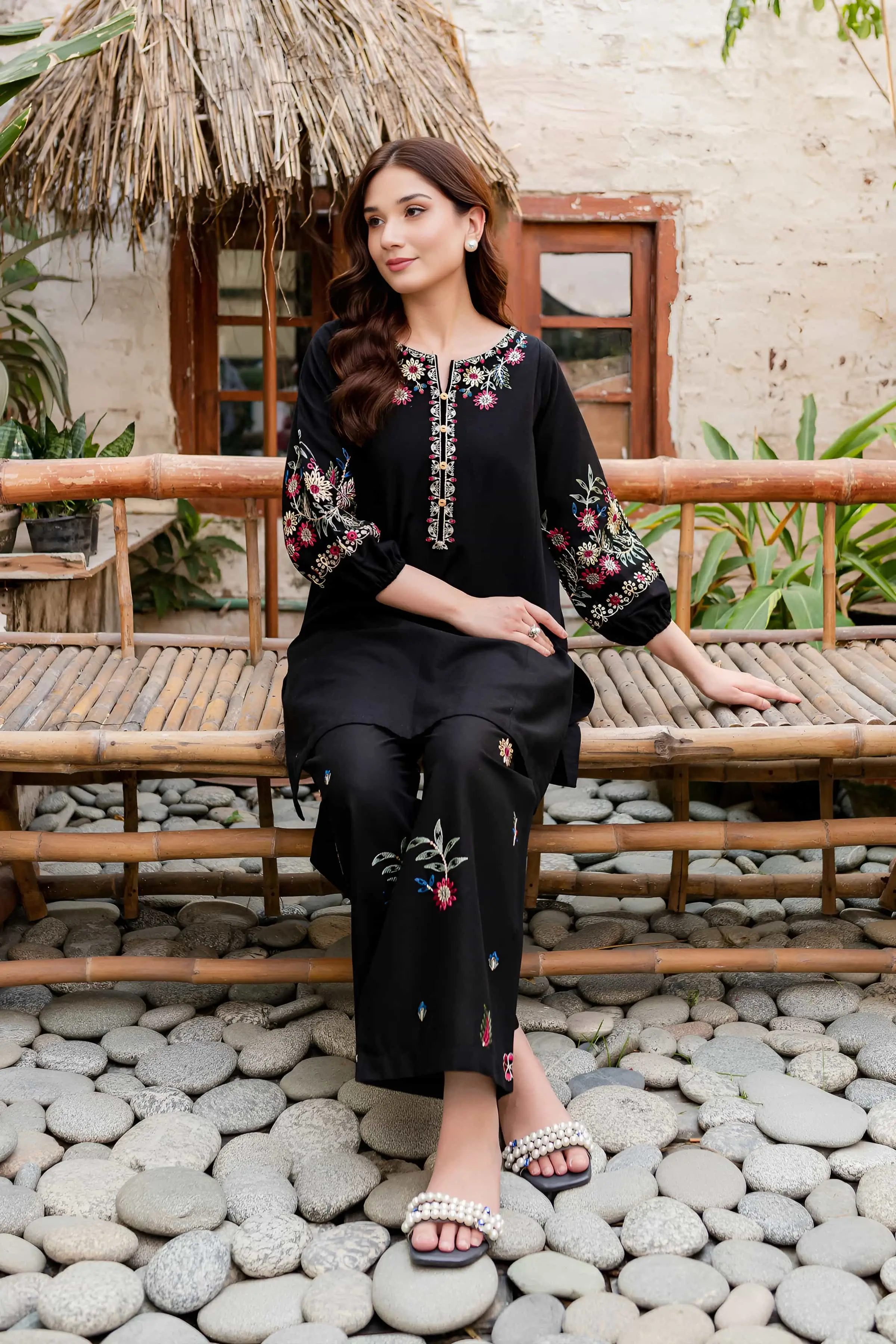 Best Seller - Black Beauty - 2Pc Stitched Embroidered Dress - Image 9