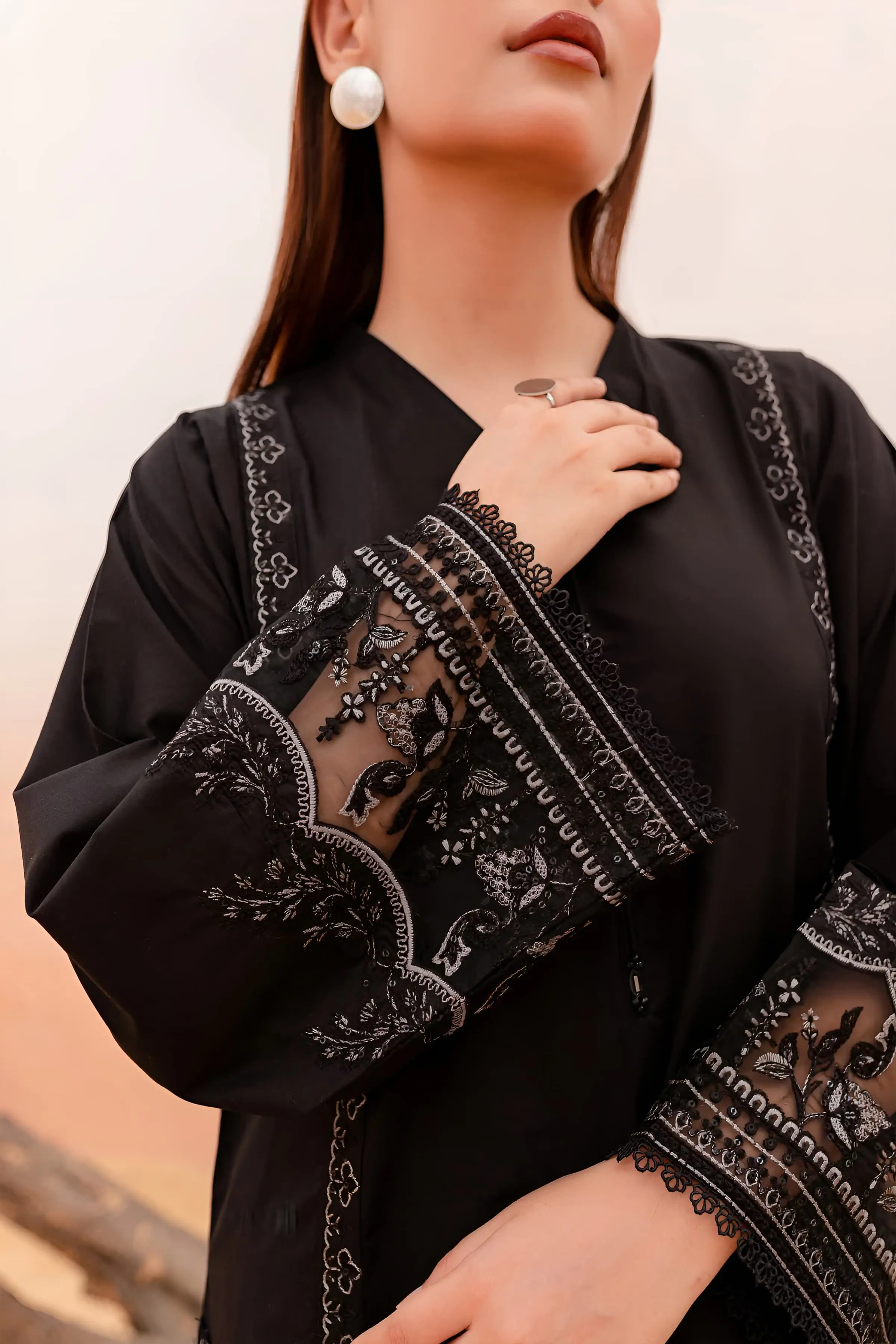 Best Seller - Black Rose - 2Pc Stitched Embroidered Dress - Image 9