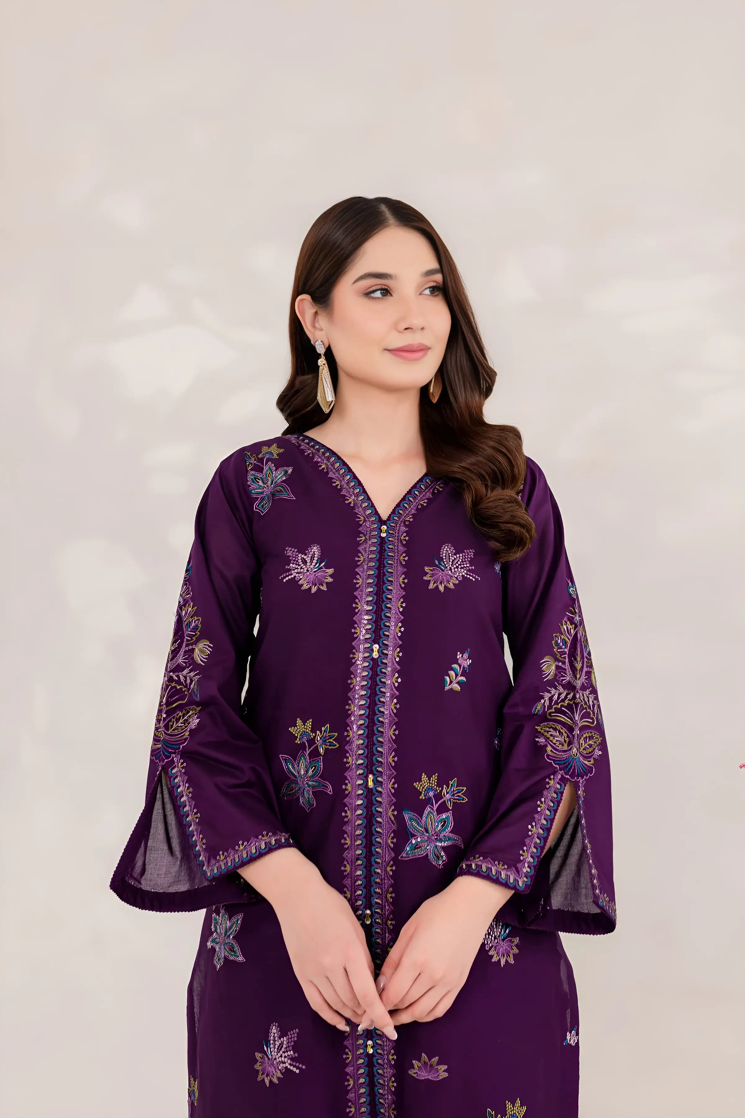 Best Seller - Purple Ella - 2Pc Stitched Embroidered Dress - Image 5