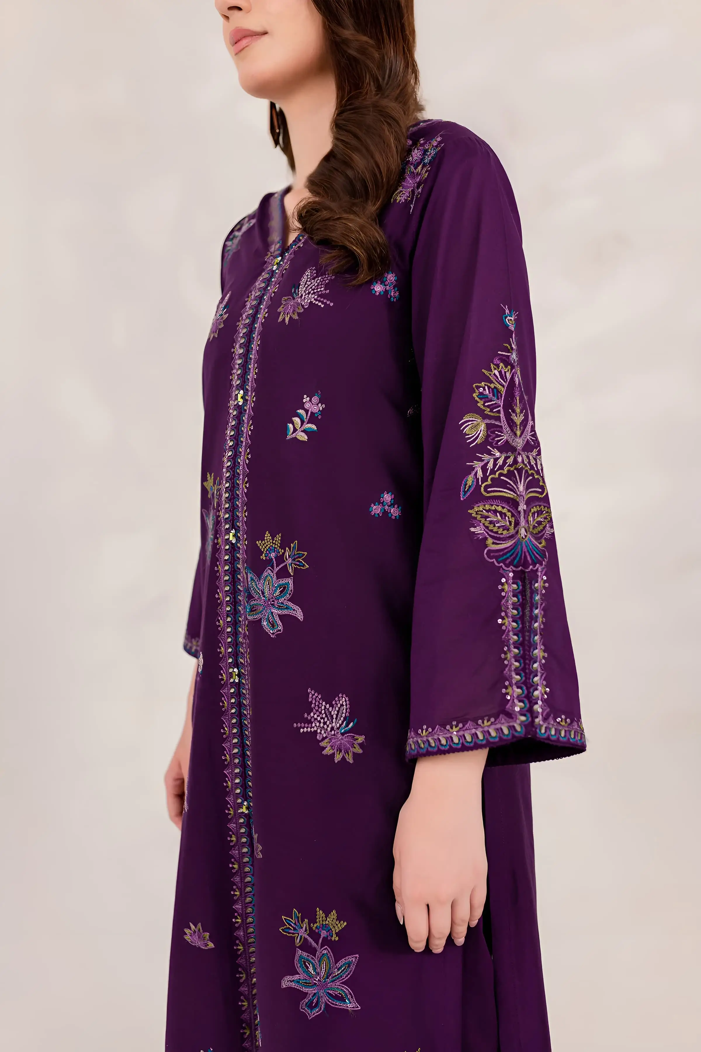 Best Seller - Purple Ella - 2Pc Stitched Embroidered Dress - Image 6