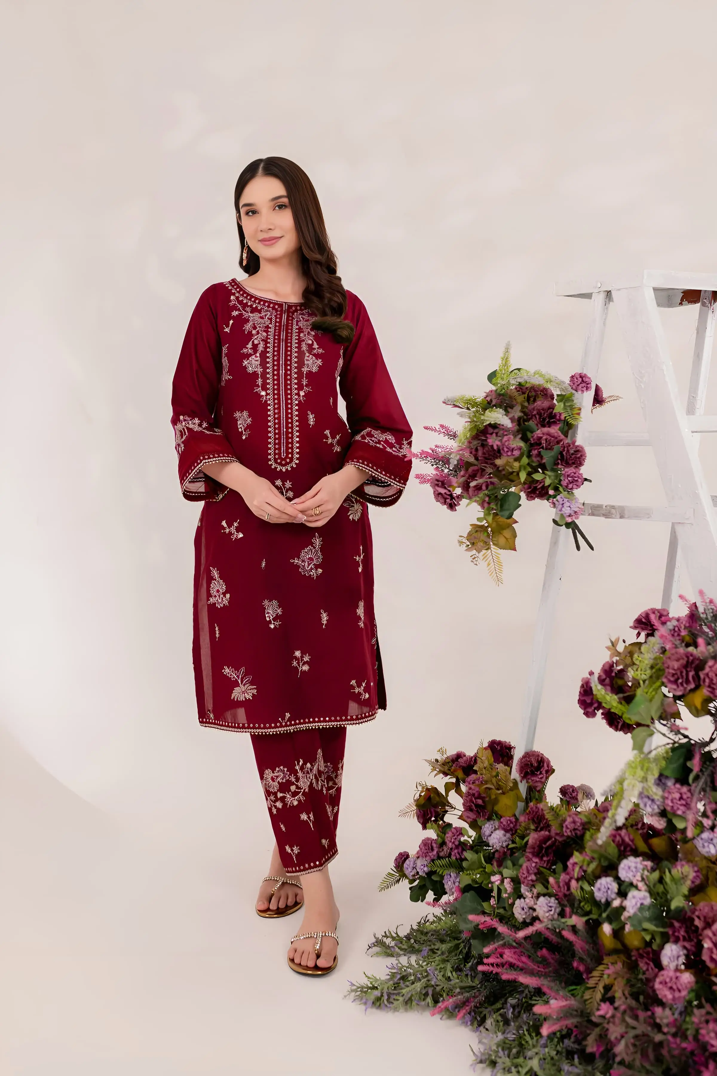 Best Seller - Red Blood - 2Pc Stitched Embroidered Dress - Image 5